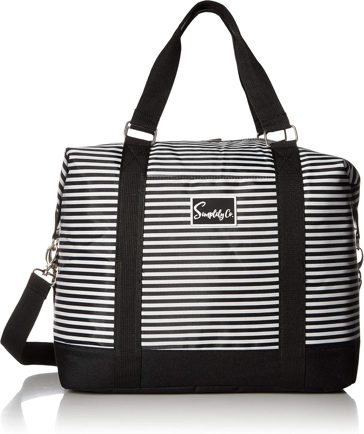 Travel Weekender Overnight Carry-on Shoulder Duffel Tote Bag (8" x 12" x 16 (Large), Black & White Stripes)