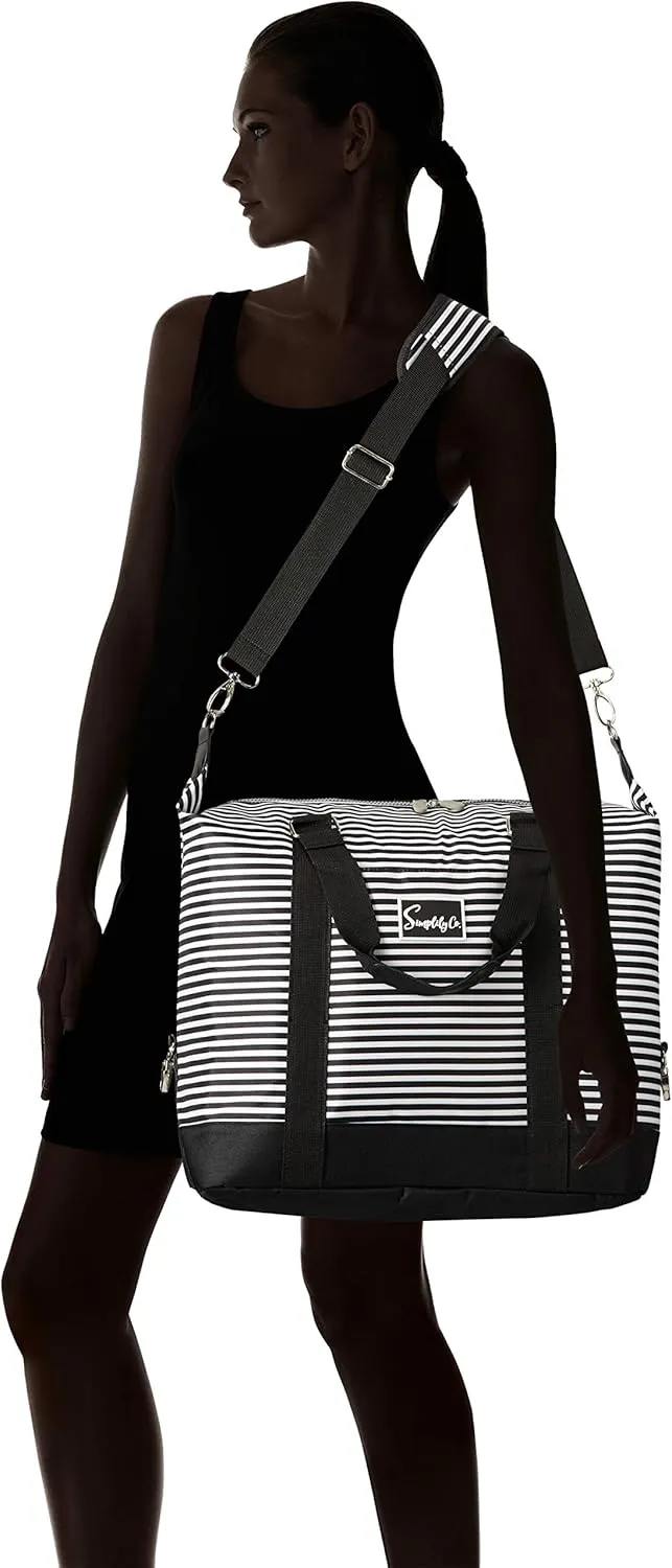 Travel Weekender Overnight Carry-on Shoulder Duffel Tote Bag (8" x 12" x 16 (Large), Black & White Stripes)