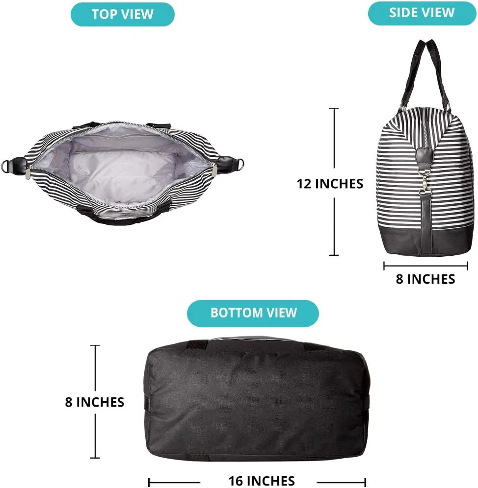 Travel Weekender Overnight Carry-on Shoulder Duffel Tote Bag (8" x 12" x 16 (Large), Black & White Stripes)