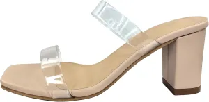 TruFox Womens Chunky Block Heels Square Open Toe heels Comfortable Two Strap Slip On Slides for Prom Wedding party Dress Shoes
