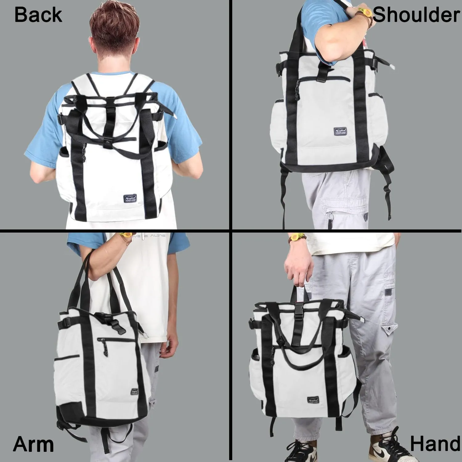 Unisex Laptop Tote Backpack Convertible Lightweight Nylon Water-Resistant Everyday Shoulder Tote bag Backpack with Water Bottle Pocket Work Travel, White