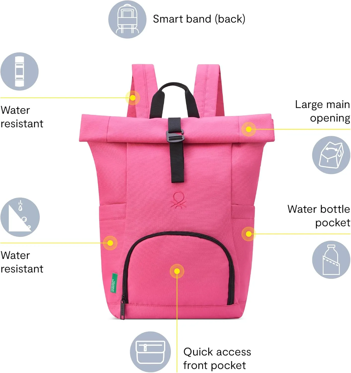 United Colors of Benetton Be Rolltop Backpack, Anthracite, 15.6 Inch Laptop Sleeve