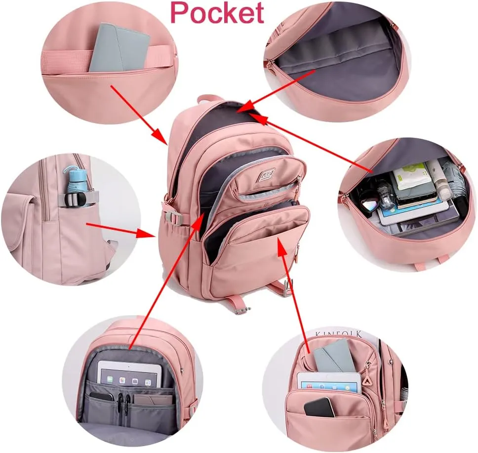 University Bookbag copmuter Daypack Backpack Outdoor Bag Waterproof Travel Notebook College Backpack (Pink)