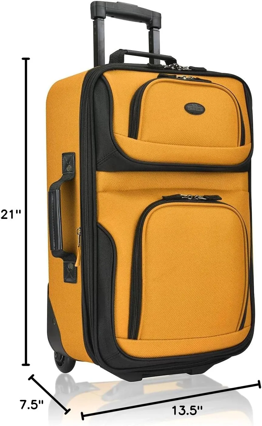 U.S. Traveler Lightweight Rolling 20" Carry On Luggage Softside Suitcase, Orange, 2 Wheel-1 Piece