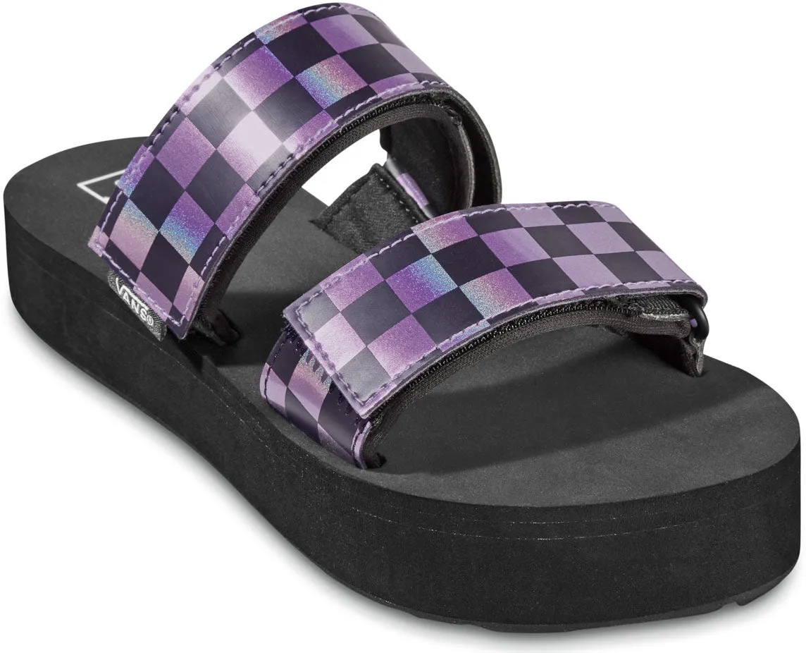 Vans Womens Cayucas Mega Platform Slide On Iridescent Checkerboard/Black