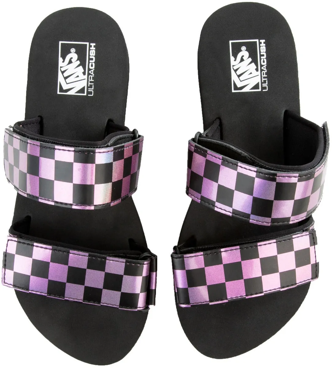 Vans Womens Cayucas Mega Platform Slide On Iridescent Checkerboard/Black