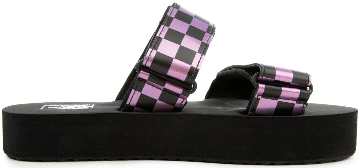 Vans Womens Cayucas Mega Platform Slide On Iridescent Checkerboard/Black