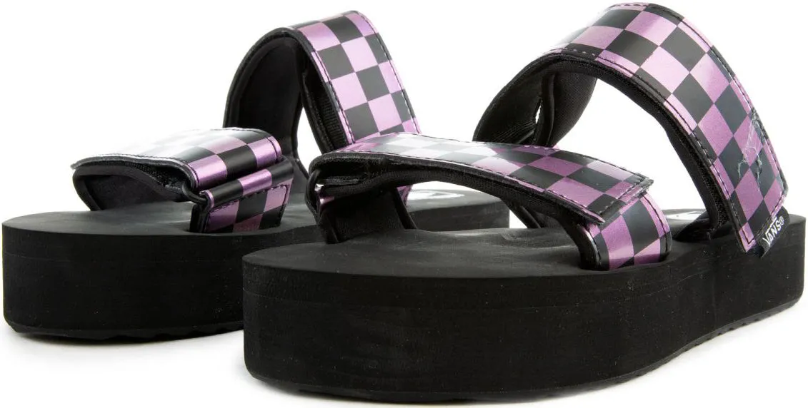 Vans Womens Cayucas Mega Platform Slide On Iridescent Checkerboard/Black