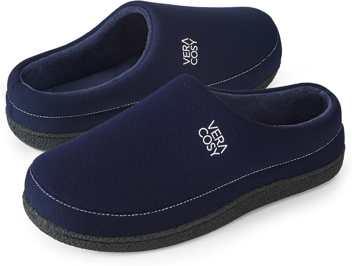 VeraCosy Men's Cozy Knit Slipper Breathable Memory Foam Indoor House Shoes with None Slip Rubber Sole
