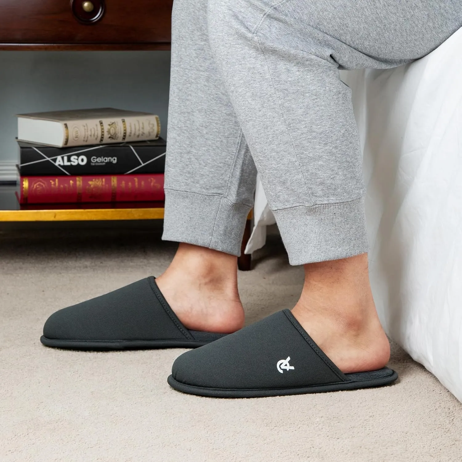 VeraCosy Mens Knitted Scottish Slippers with Soft Memory Foam Non Slip Indoor Rubber Sole