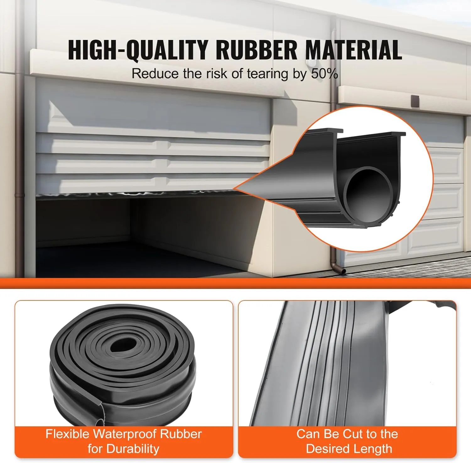 VEVOR Garage Door Seals Bottom Rubber, U Shape  O Ring Garage Door Weather Stripping, Universal Weatherproof Threshold Buffering Sealing Rubber, 5/16 inch T-Ends and 3 3/4 inch Width (16 Ft, Black)