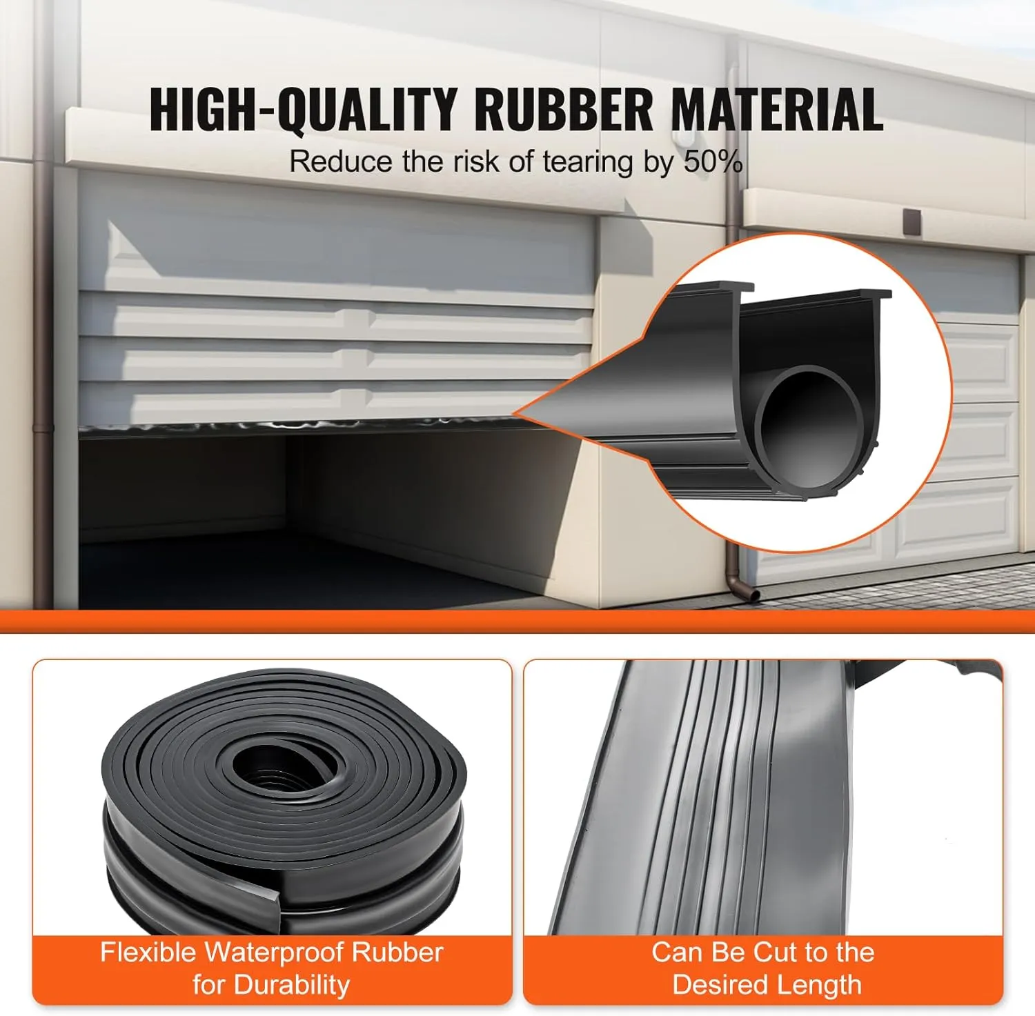 VEVOR Garage Door Seals Bottom Rubber, U Shape  O Ring Garage Door Weather Stripping, Universal Weatherproof Threshold Buffering Sealing Rubber, 5/16 inch T-Ends and 3 3/4 inch Width (20 Ft, Black)