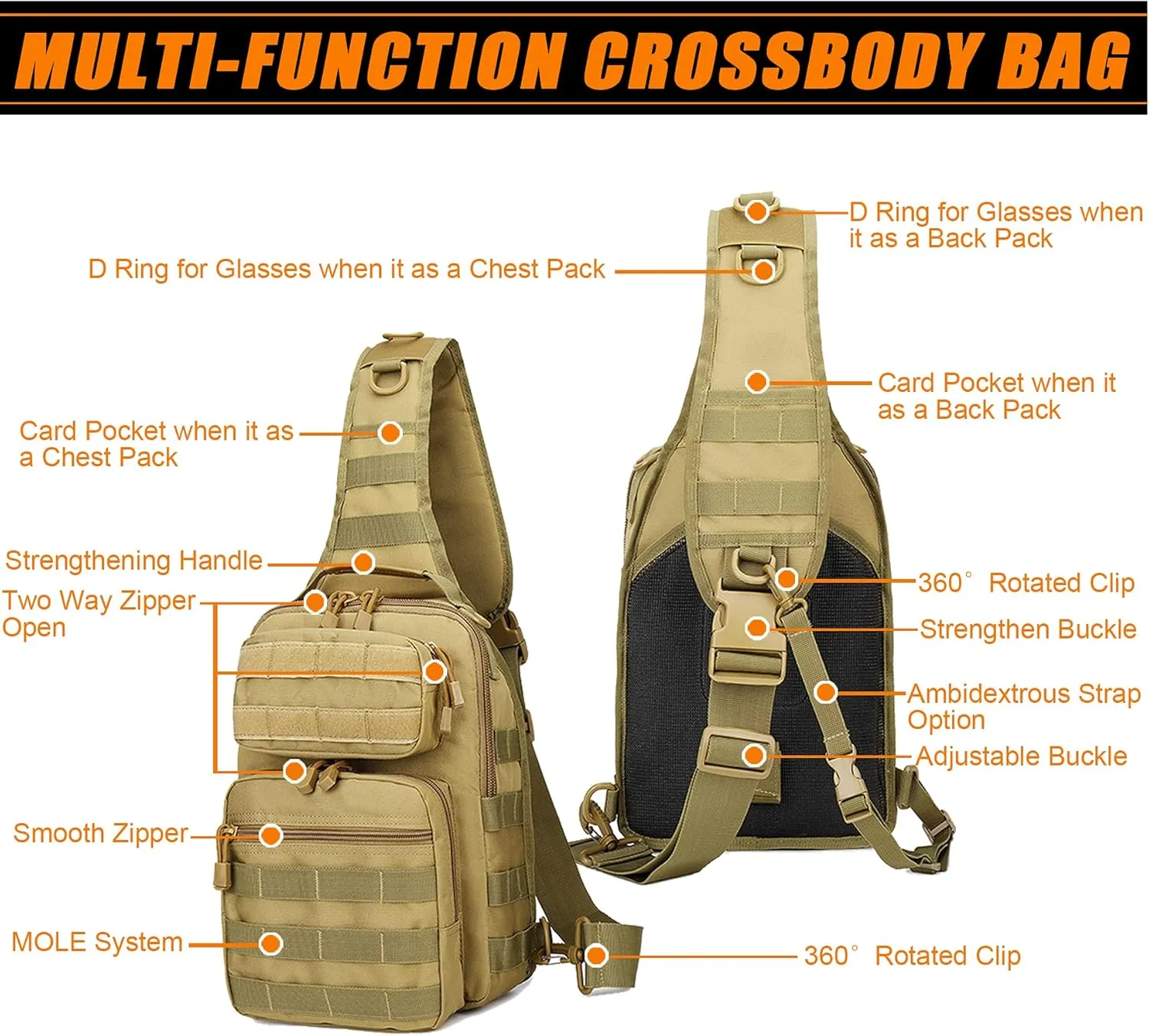 VIIDOO Tactical Molle Sling Bag for Men