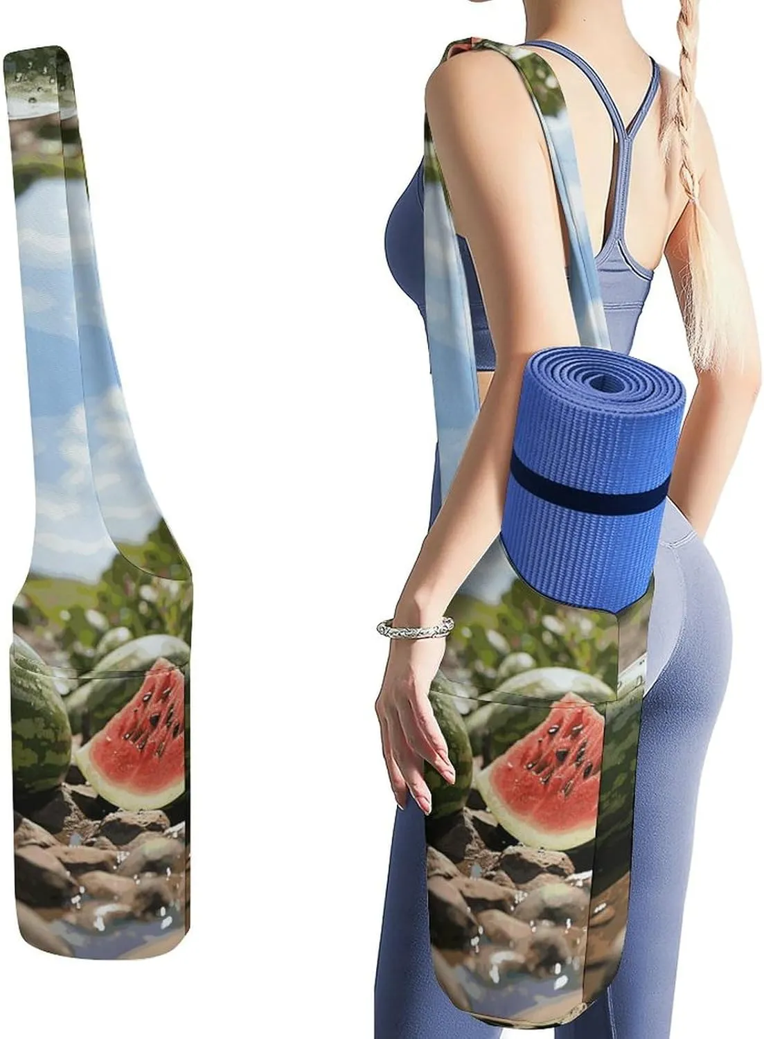 Watermelon on The Ground Yoga Mat Bag Long Tote Yoga Bag with Large Side Pocket Yoga Mat Carrier Fit Most Size Mats