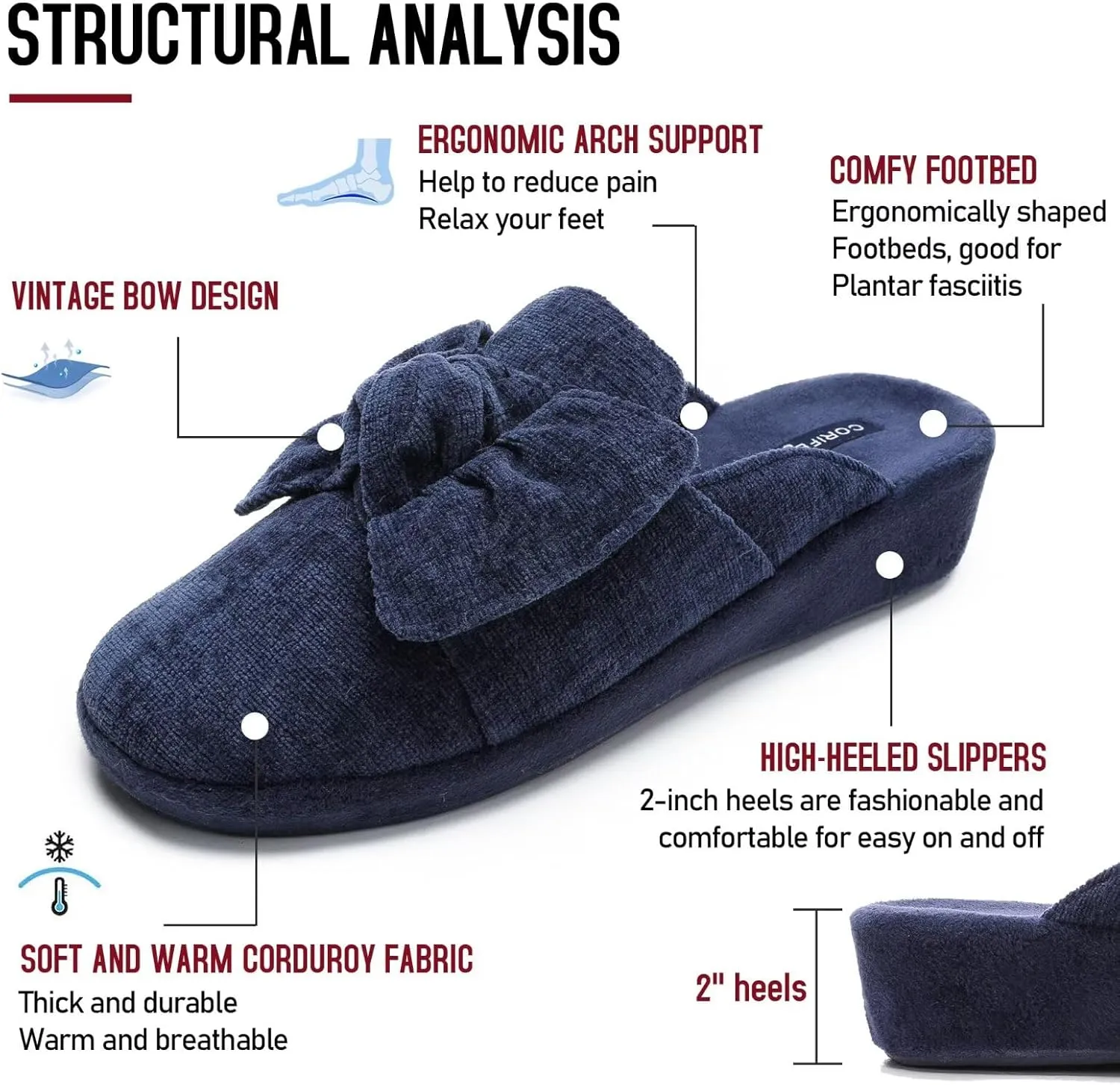 Wedge Style Slippers for Women Elegant House Shoes with Bow Indoor Outdoor Slides