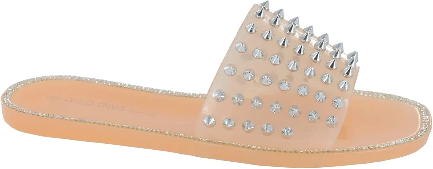 Wild Diva Lounge Women's One Band Jelly Rhinestone Slide Sandals