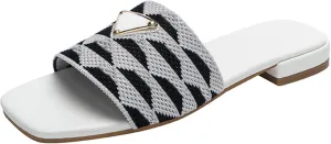 Women's Embroidered Slides Square Open Toe Sandals Casual Beach Flats Sandals