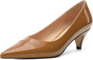 Womens Low Kitten Heels Pumps Pointed Toe Slip On Patent Leather Dressy Shoes 2 Inch