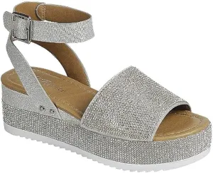 Women's Luxury Rhinestone Glitter Crystal Slide Footbed Platform Sandals (Silver-96, numeric_8_point_5)