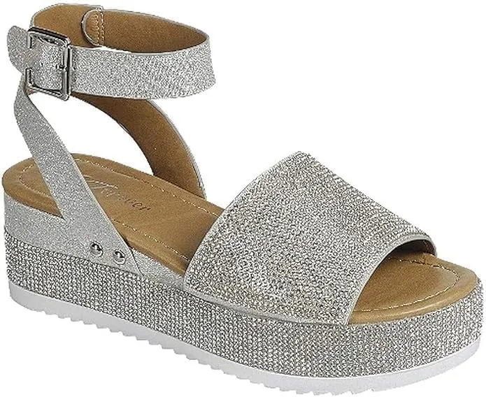 Women's Luxury Rhinestone Glitter Crystal Slide Footbed Platform Sandals (Silver-96, numeric_8_point_5)