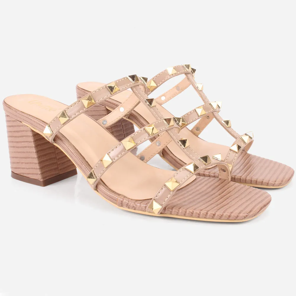 Women's "LISACONE" Stud Adorned Block Heeled Sandals