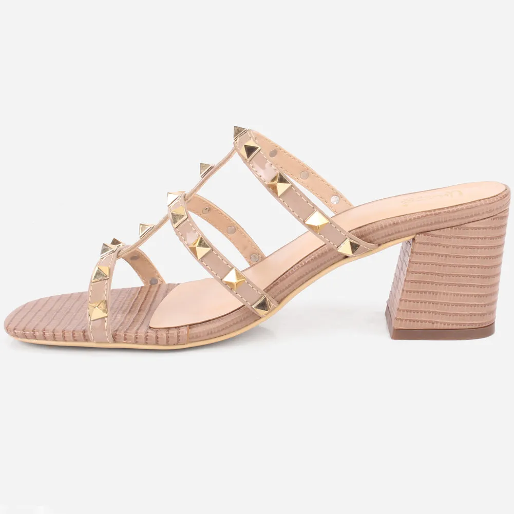 Women's "LISACONE" Stud Adorned Block Heeled Sandals