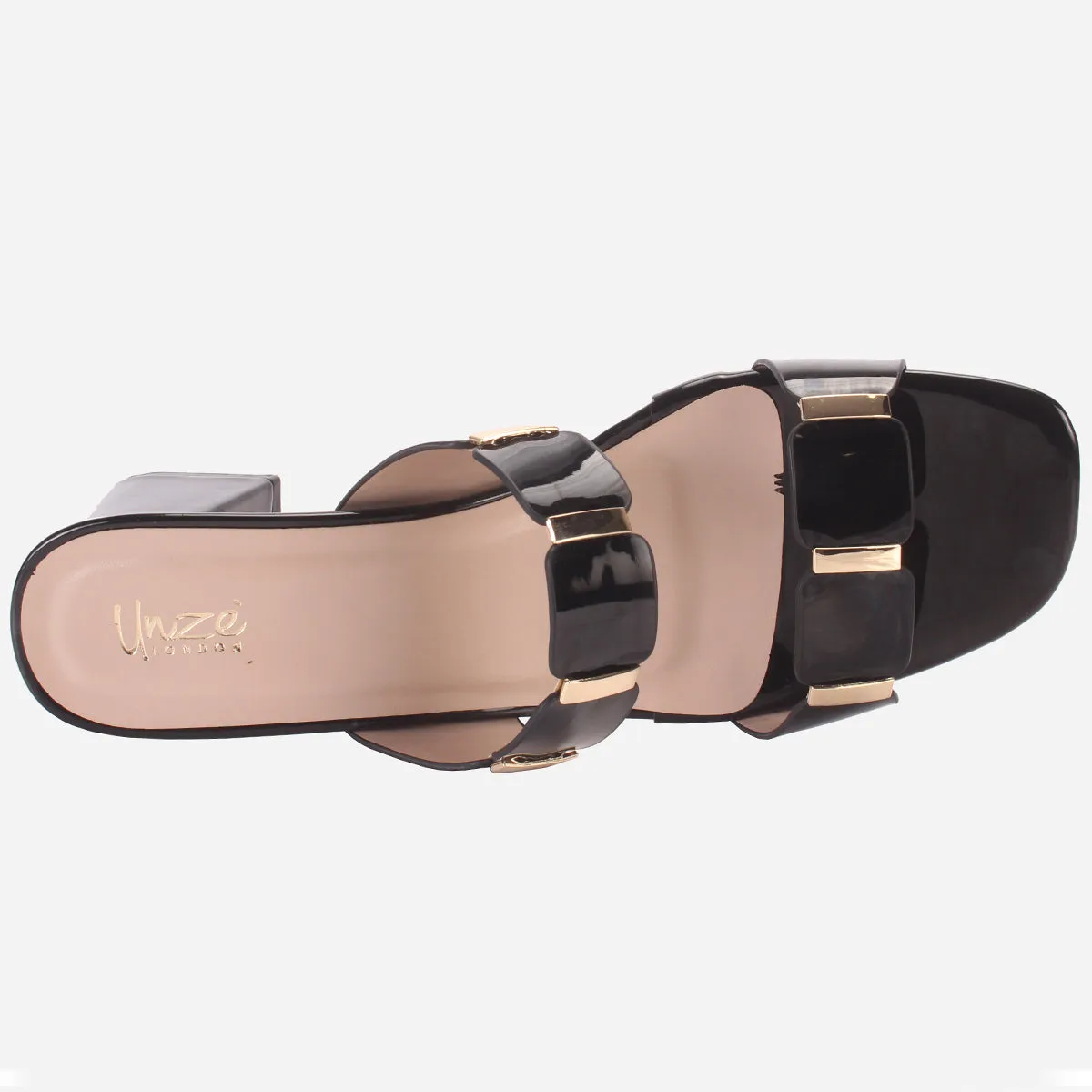 Womens "NATALIA" Fancy Block Heel Slide In Sandals