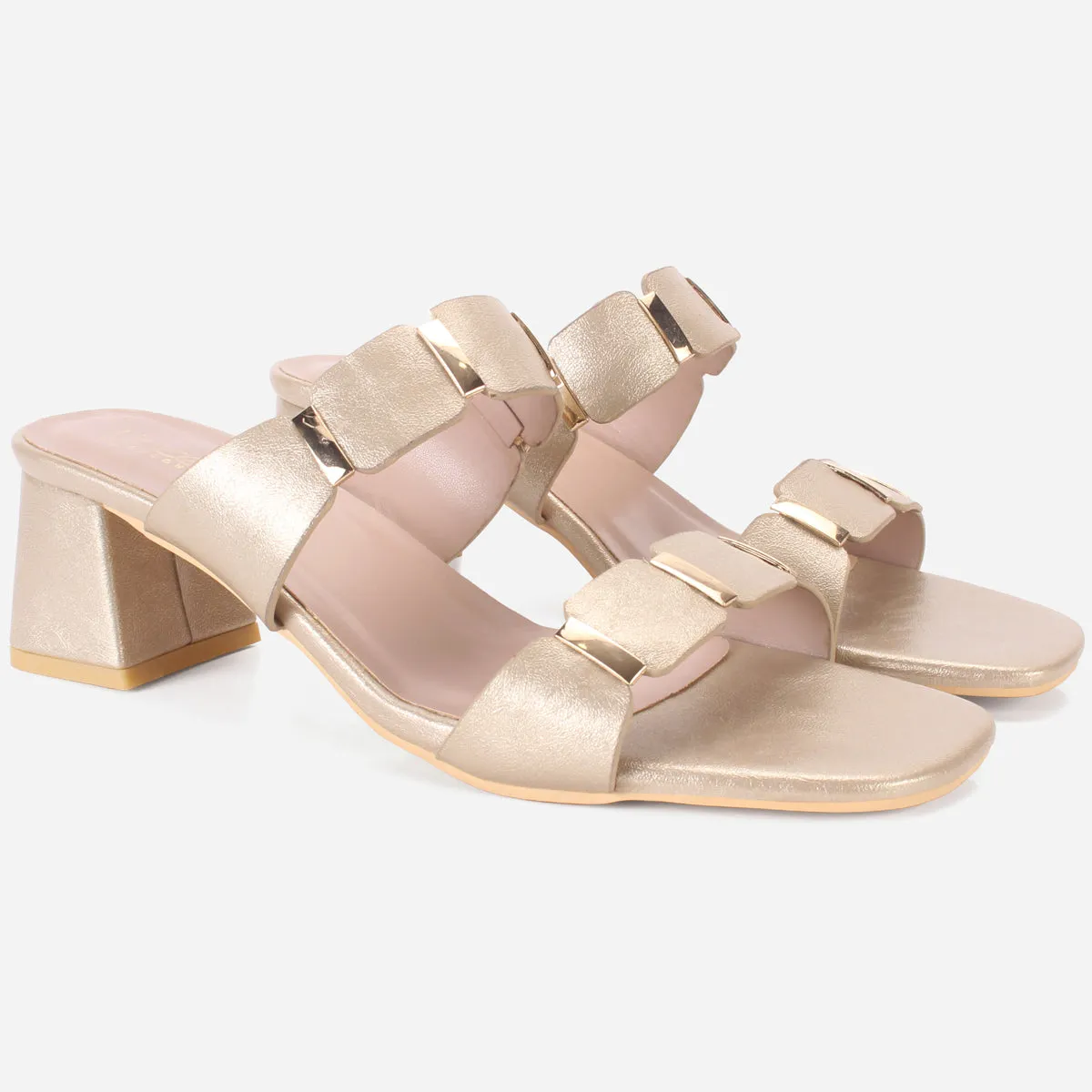 Womens "NATALIA" Fancy Block Heel Slide In Sandals