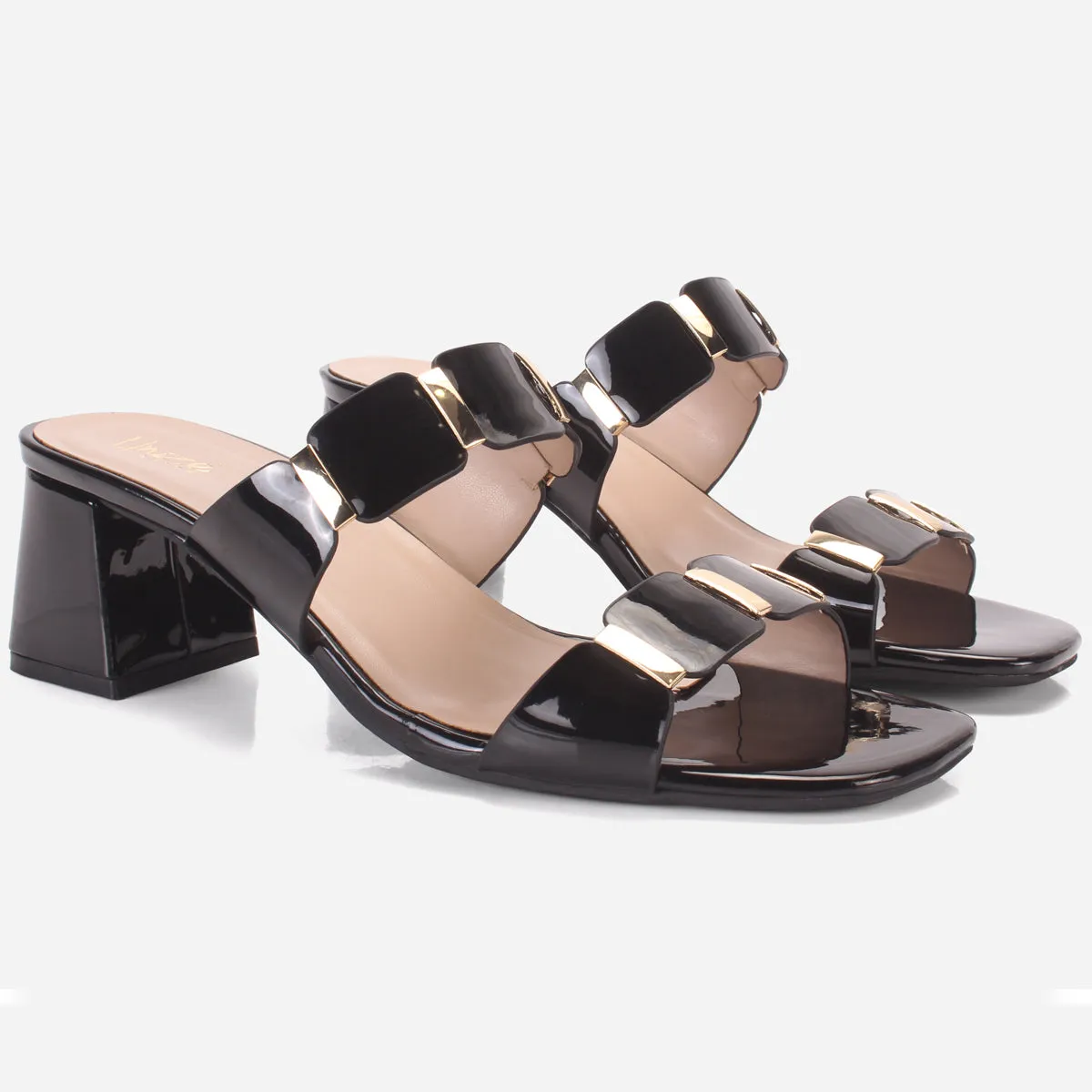 Womens "NATALIA" Fancy Block Heel Slide In Sandals