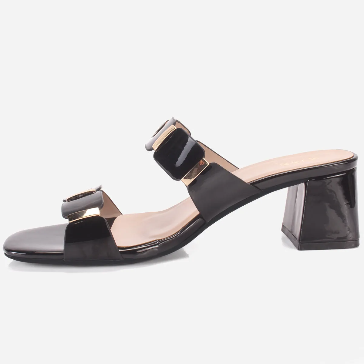 Womens "NATALIA" Fancy Block Heel Slide In Sandals
