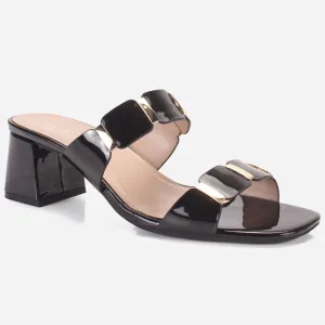 Womens "NATALIA" Fancy Block Heel Slide In Sandals
