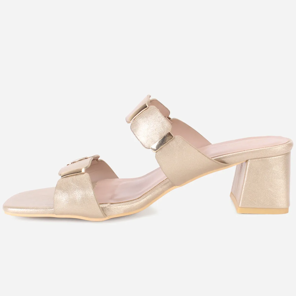 Womens "NATALIA" Fancy Block Heel Slide In Sandals
