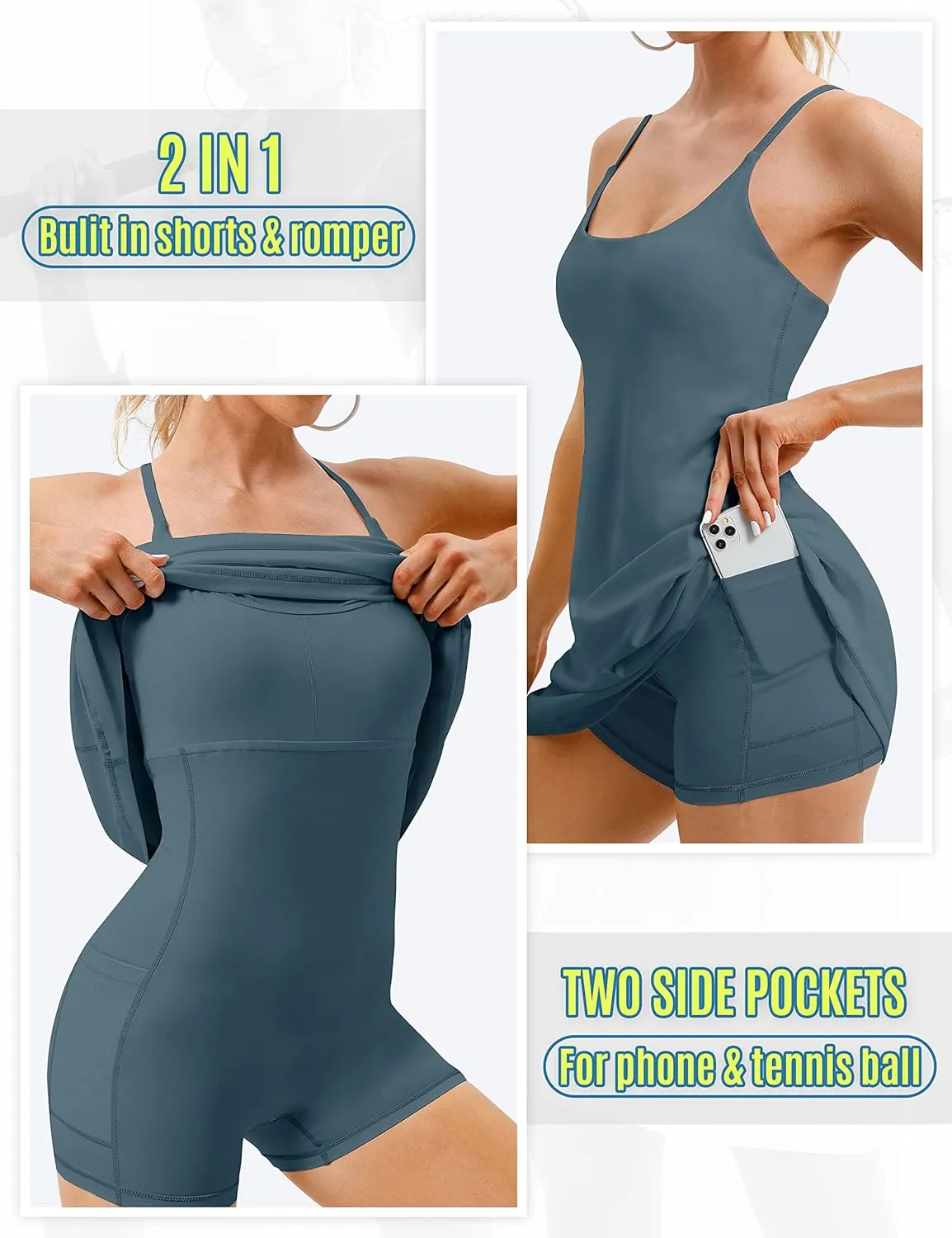 Womens Tennis Dress, Athletic Dress with Built-in Bra & Shorts Pockets Summer Dresses for Women Golf Outfits for Workout