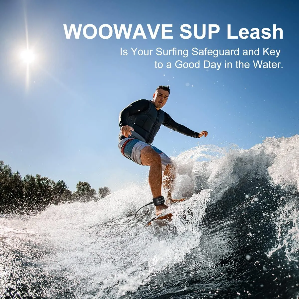 WOOWAVE Surfboard Leash Premium Surf Leash SUP Leg Rope Straight 6/7/8/9 feet for All Types of Surfboards