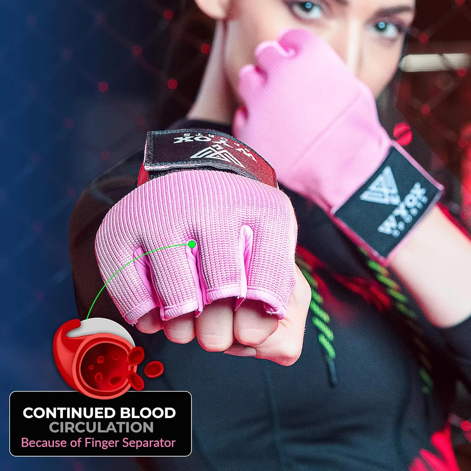 WYOX Gel Boxing Hand Wraps Inner Gloves for Men and Women, Quick 80cm Long Wrist Straps, Elasticated Padded Boxing Wraps for Muay Thai, MMA, Kickboxing, Martial Arts
