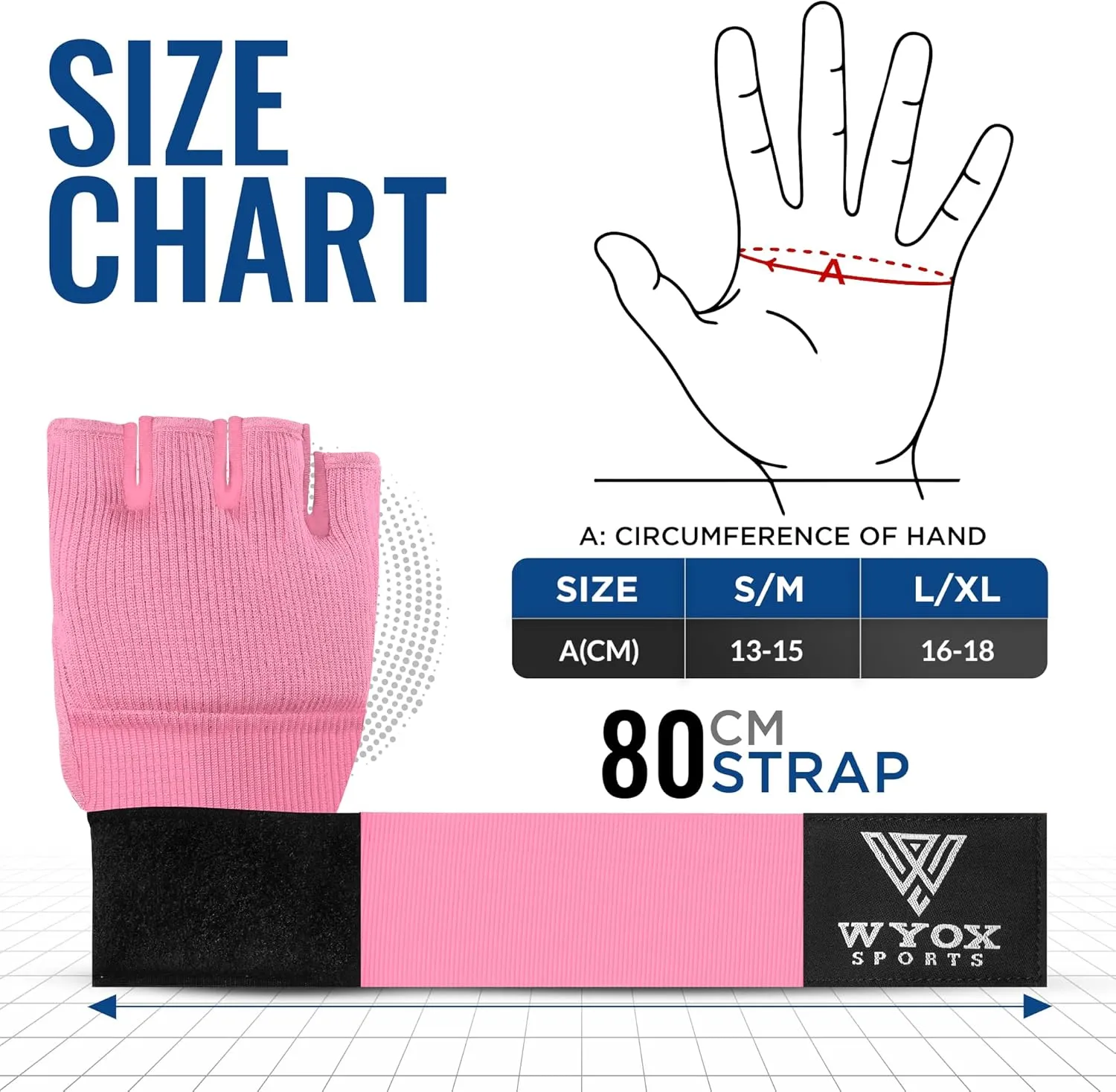 WYOX Gel Boxing Hand Wraps Inner Gloves for Men and Women, Quick 80cm Long Wrist Straps, Elasticated Padded Boxing Wraps for Muay Thai, MMA, Kickboxing, Martial Arts