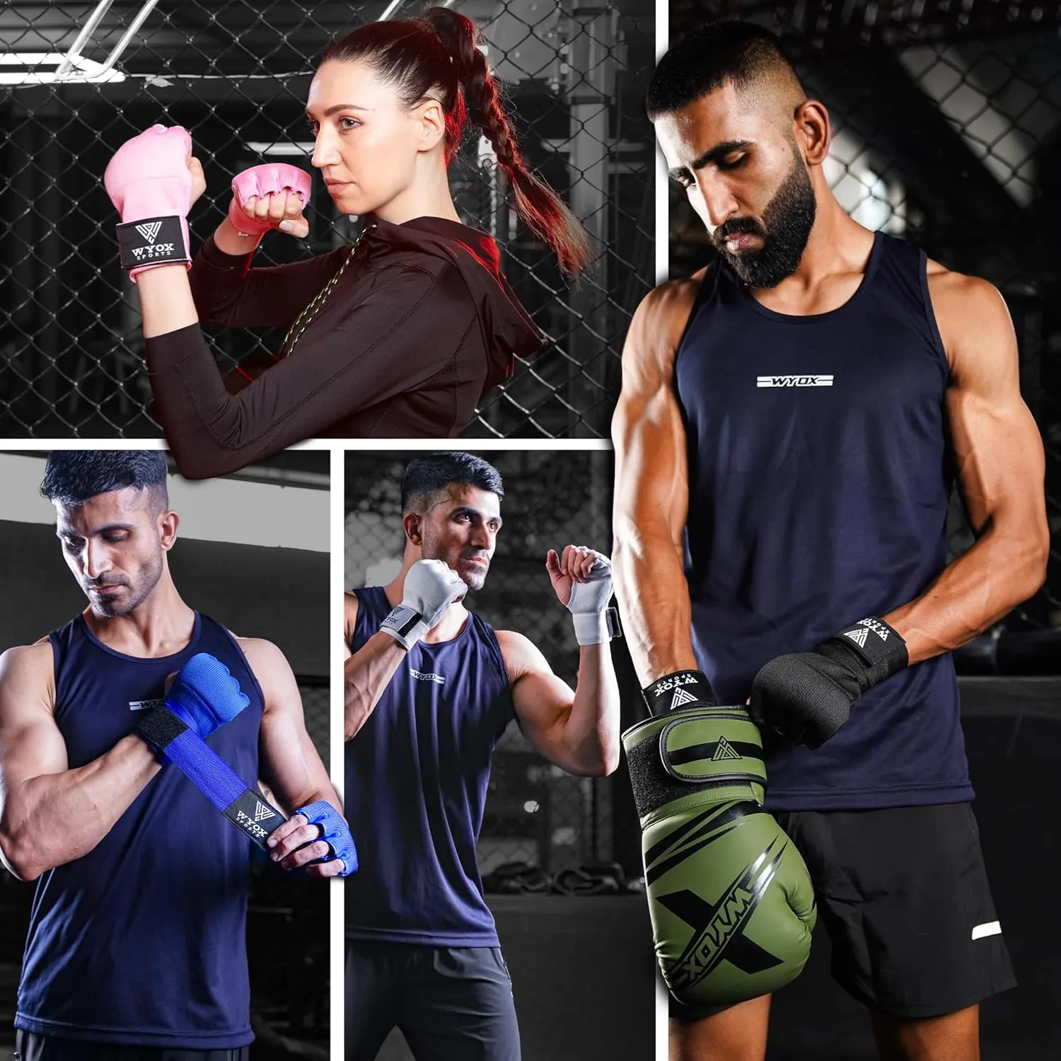 WYOX Gel Boxing Hand Wraps Inner Gloves for Men and Women, Quick 80cm Long Wrist Straps, Elasticated Padded Boxing Wraps for Muay Thai, MMA, Kickboxing, Martial Arts
