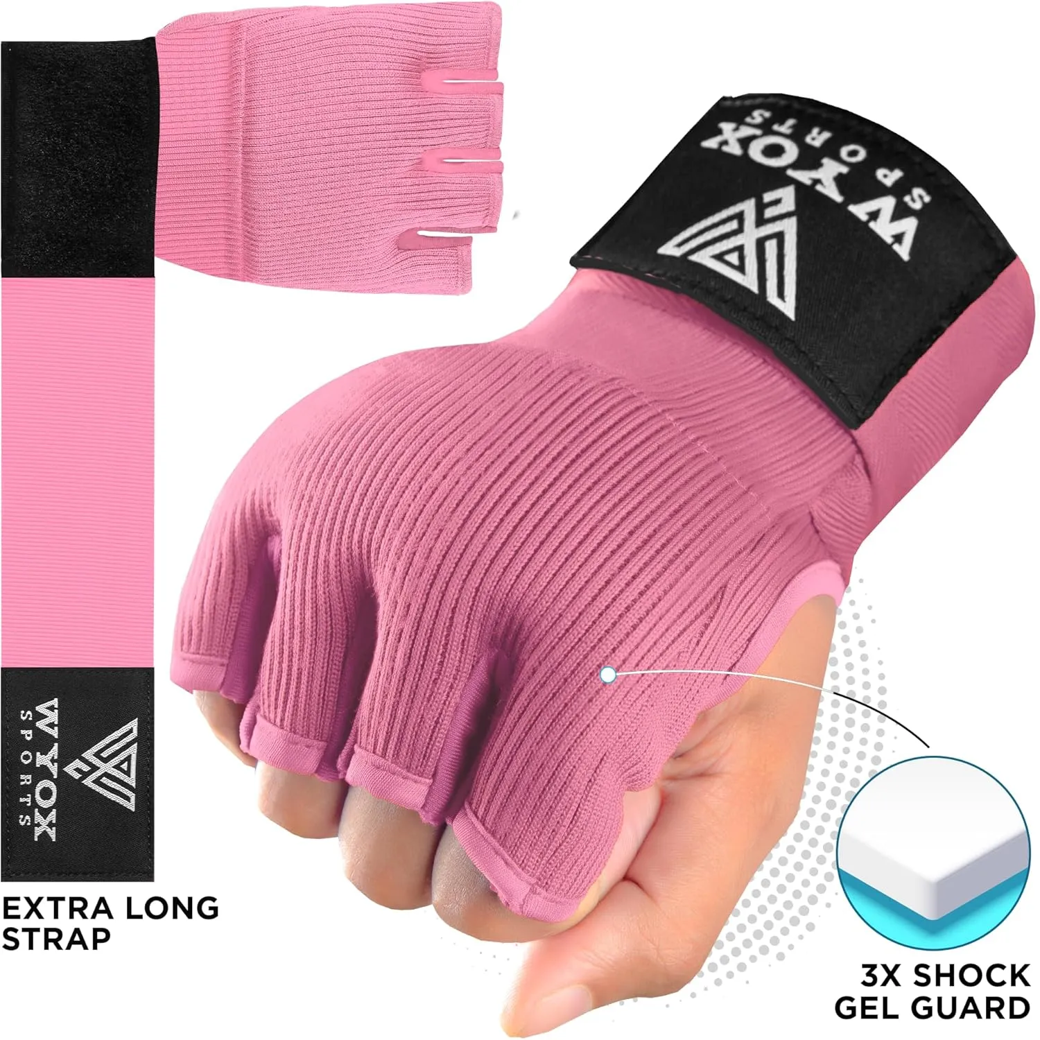 WYOX Gel Boxing Hand Wraps Inner Gloves for Men and Women, Quick 80cm Long Wrist Straps, Elasticated Padded Boxing Wraps for Muay Thai, MMA, Kickboxing, Martial Arts