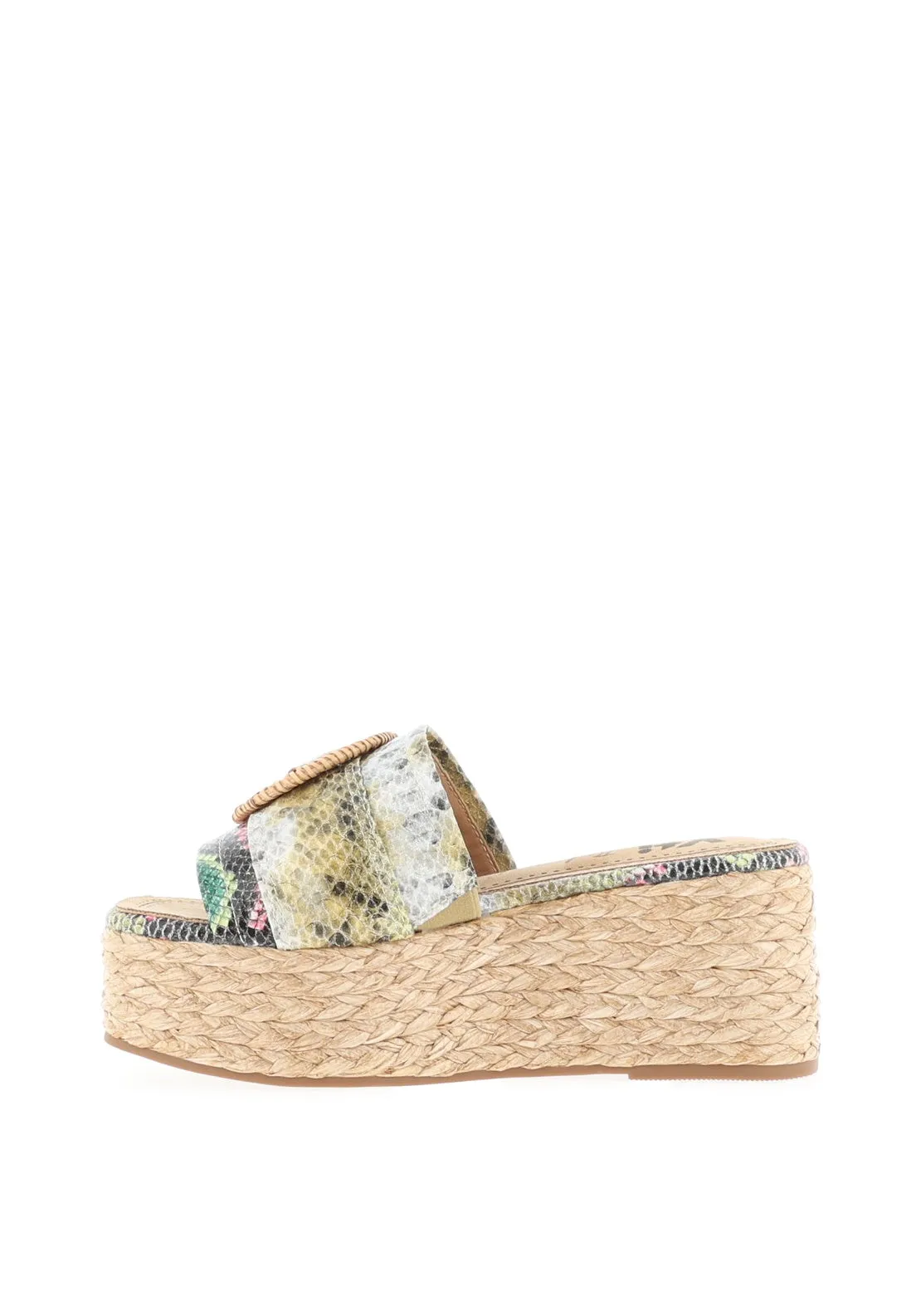 Xti Womens Snake Print Platform Mule Sandals, Khaki