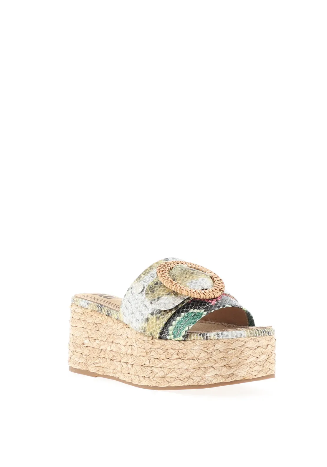Xti Womens Snake Print Platform Mule Sandals, Khaki
