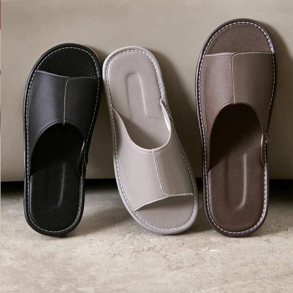 XUEMML Leather Slippers For Men And Women Indoor Outdoor， Unisex Open Toe Slippers Summer Sandals，Non Slip Home Office Slippers Gift For Mens Womens