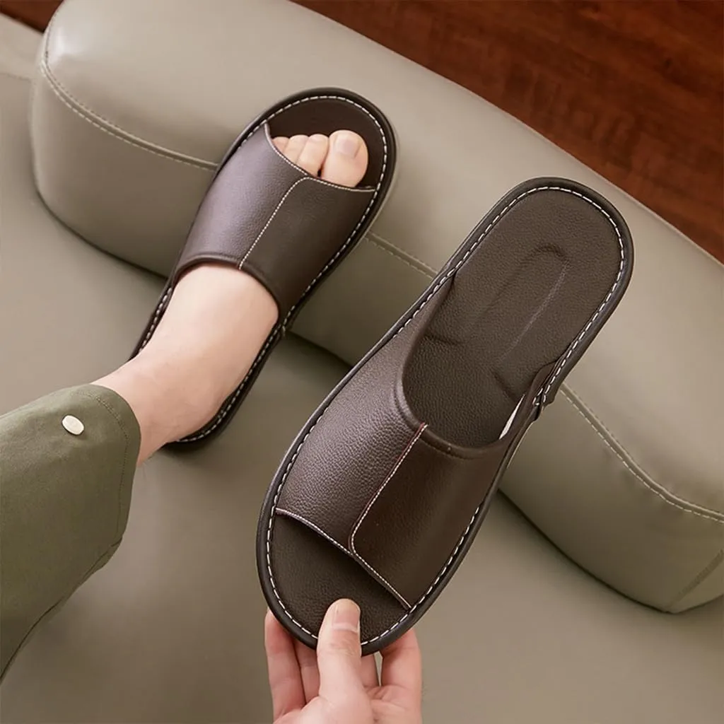 XUEMML Leather Slippers For Men And Women Indoor Outdoor， Unisex Open Toe Slippers Summer Sandals，Non Slip Home Office Slippers Gift For Mens Womens