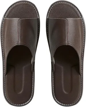 XUEMML Leather Slippers For Men And Women Indoor Outdoor， Unisex Open Toe Slippers Summer Sandals，Non Slip Home Office Slippers Gift For Mens Womens