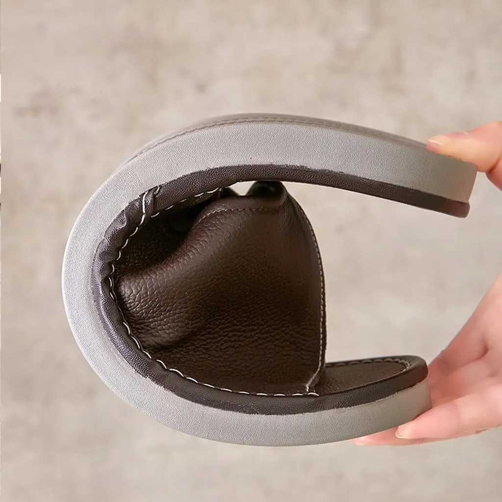 XUEMML Leather Slippers For Men And Women Indoor Outdoor， Unisex Open Toe Slippers Summer Sandals，Non Slip Home Office Slippers Gift For Mens Womens