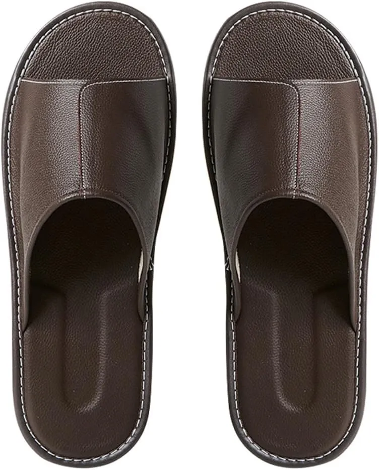 XUEMML Leather Slippers For Men And Women Indoor Outdoor， Unisex Open Toe Slippers Summer Sandals，Non Slip Home Office Slippers Gift For Mens Womens