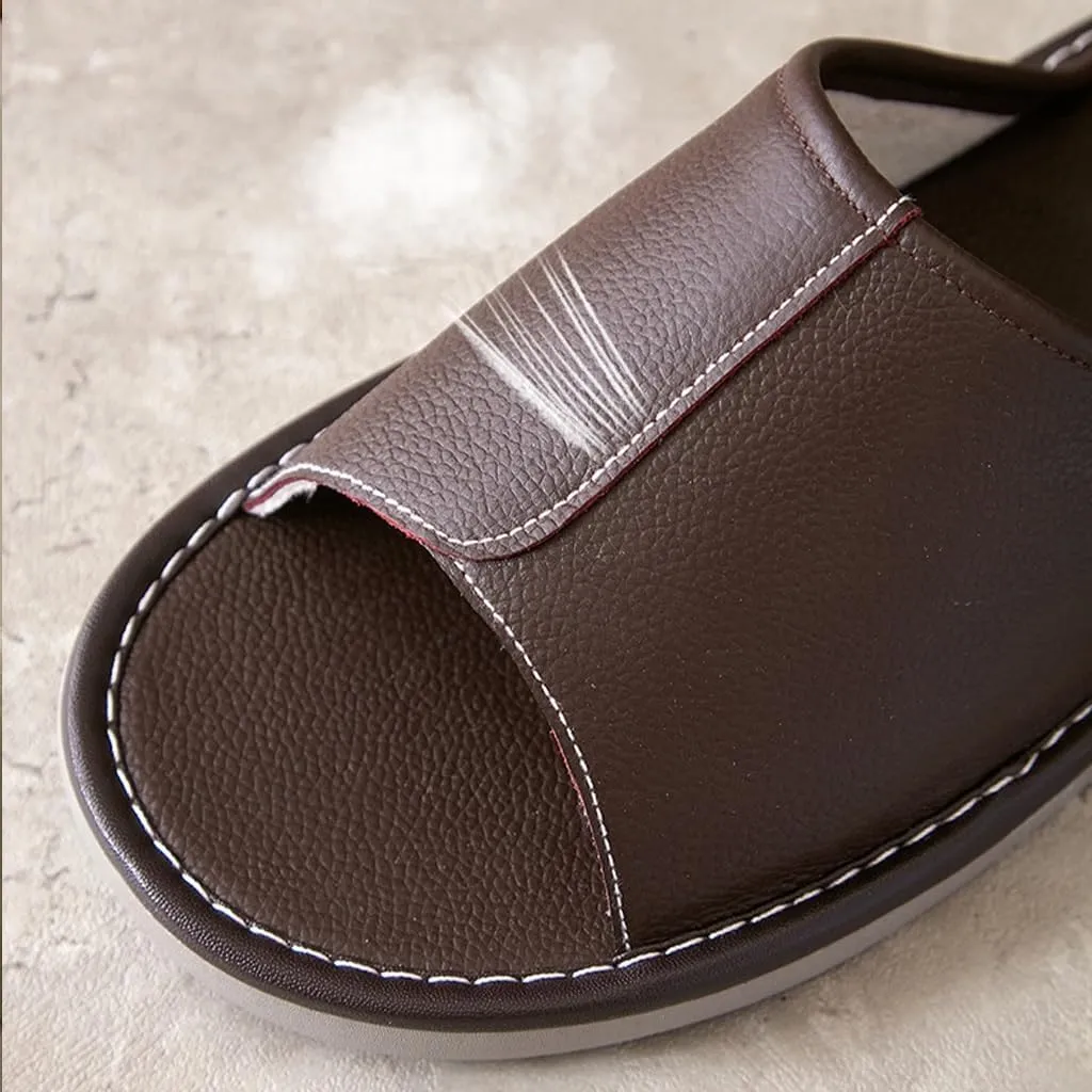 XUEMML Leather Slippers For Men And Women Indoor Outdoor， Unisex Open Toe Slippers Summer Sandals，Non Slip Home Office Slippers Gift For Mens Womens