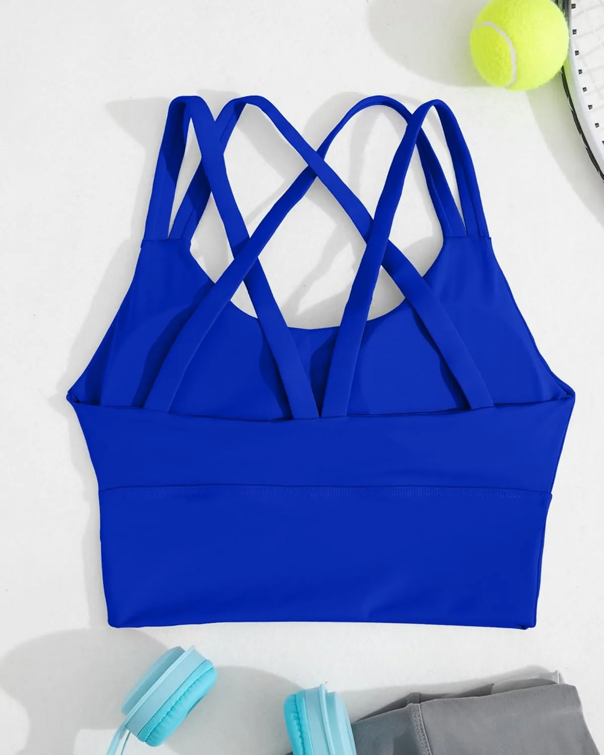 XUNYU Strappy Sports Bra for Women Longline Padded Workout Tops High Impact Yoga Bras Criss Cross Back Crop Tank