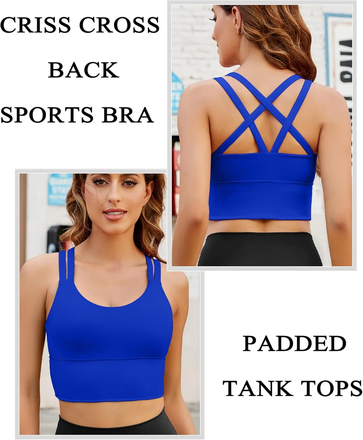 XUNYU Strappy Sports Bra for Women Longline Padded Workout Tops High Impact Yoga Bras Criss Cross Back Crop Tank
