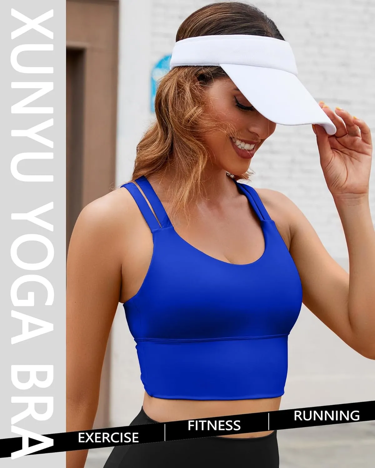XUNYU Strappy Sports Bra for Women Longline Padded Workout Tops High Impact Yoga Bras Criss Cross Back Crop Tank