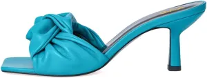 XYD Women's Square Open Toe Kitten Heel Slides Sandals Mid Heels Mules Slip On Fashion Knot Dress Party Summer Shoes